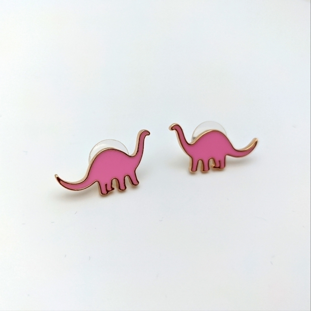 Candy Pink Dino Enamel Stud Earrings